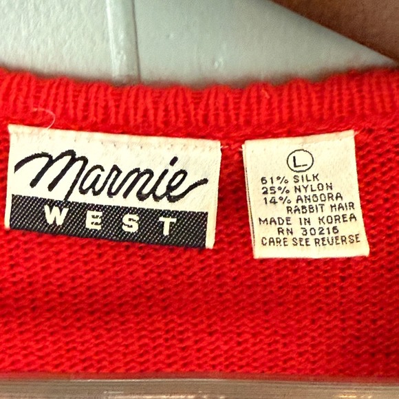 Marmie West Red V Neck Embellished Floral Sweater Angora Silk Blend Women L - Picture 3 of 7